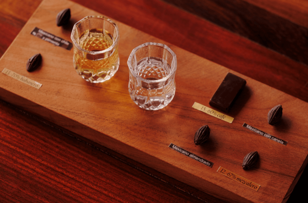 tequila and chocolate tasting board presented on table